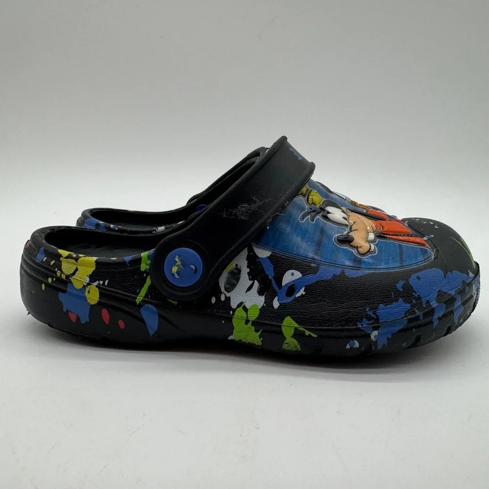 Disney Mickey Mouse Donald Goofy Pluto Clogs Shoes Black Toddler Size 9-10